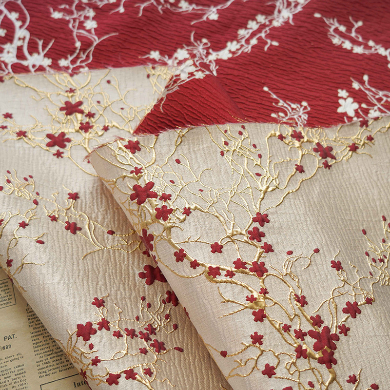 Home Textiles Luxury - Luxo vermelho flor de ameixa tecido