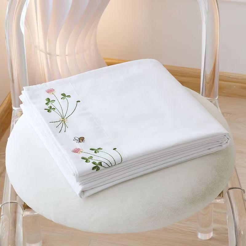 Home Textiles Luxury - Lençol de cama branco puro bordado