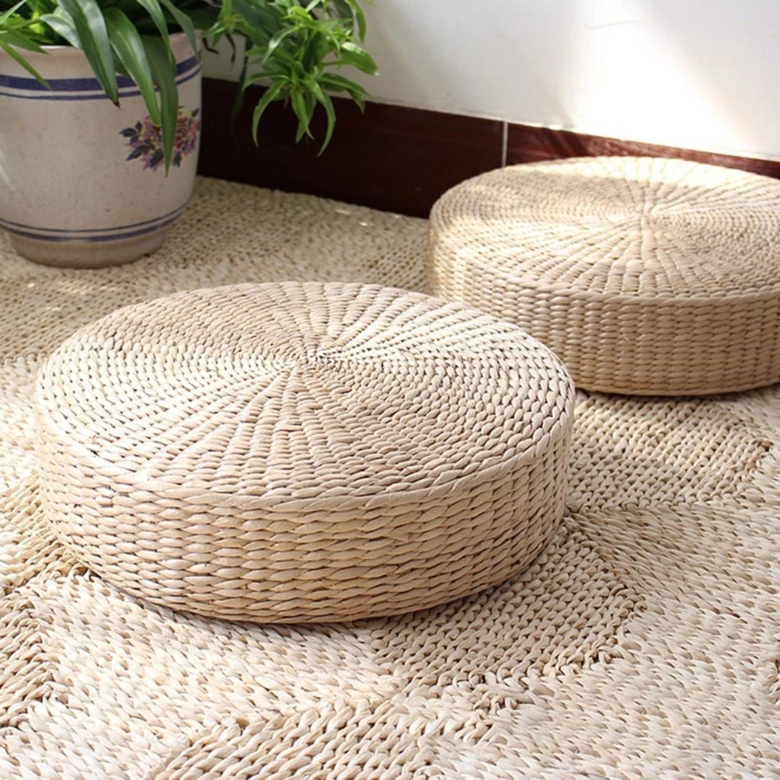 Pufe redondo de palha natural  - Japanese Home Textiles avaliação e preço